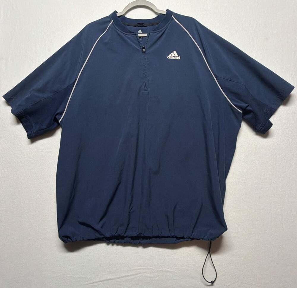 0129 Adidas Short Sleeve 1/4 Zip Pullover Size 2XL Blue Windbreaker Jacket